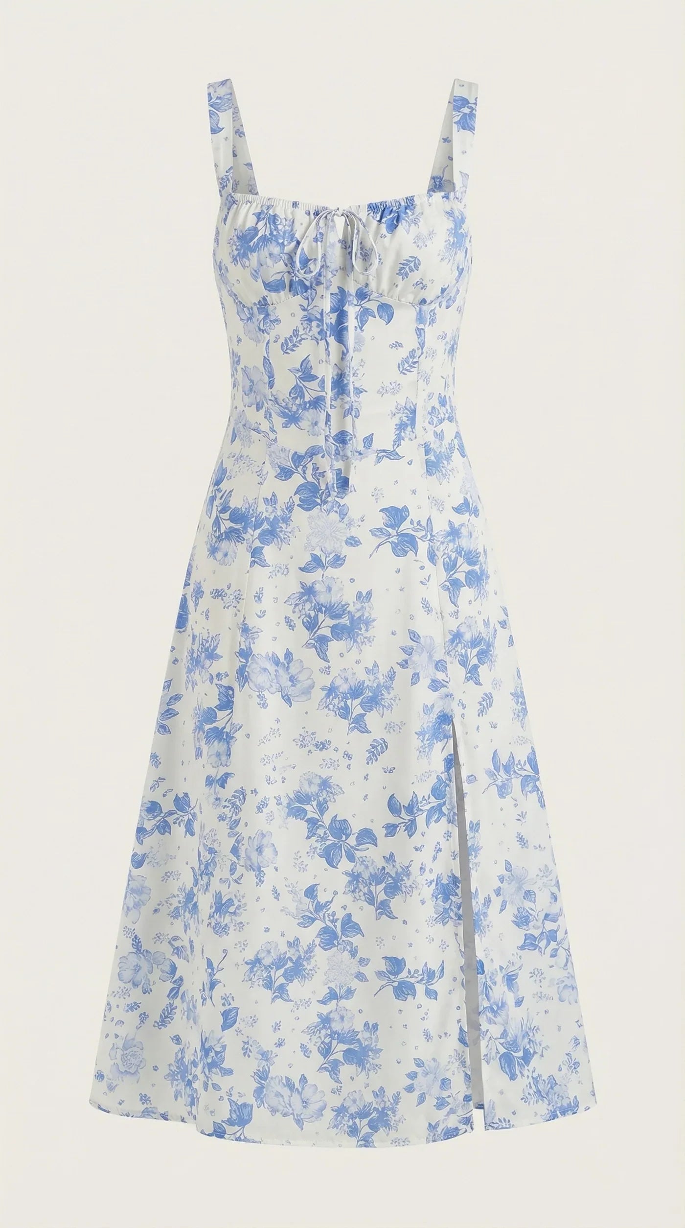 Brielle Robe Midi Fleurie Femme à Fente et Encolure Cœur Élégante Chic