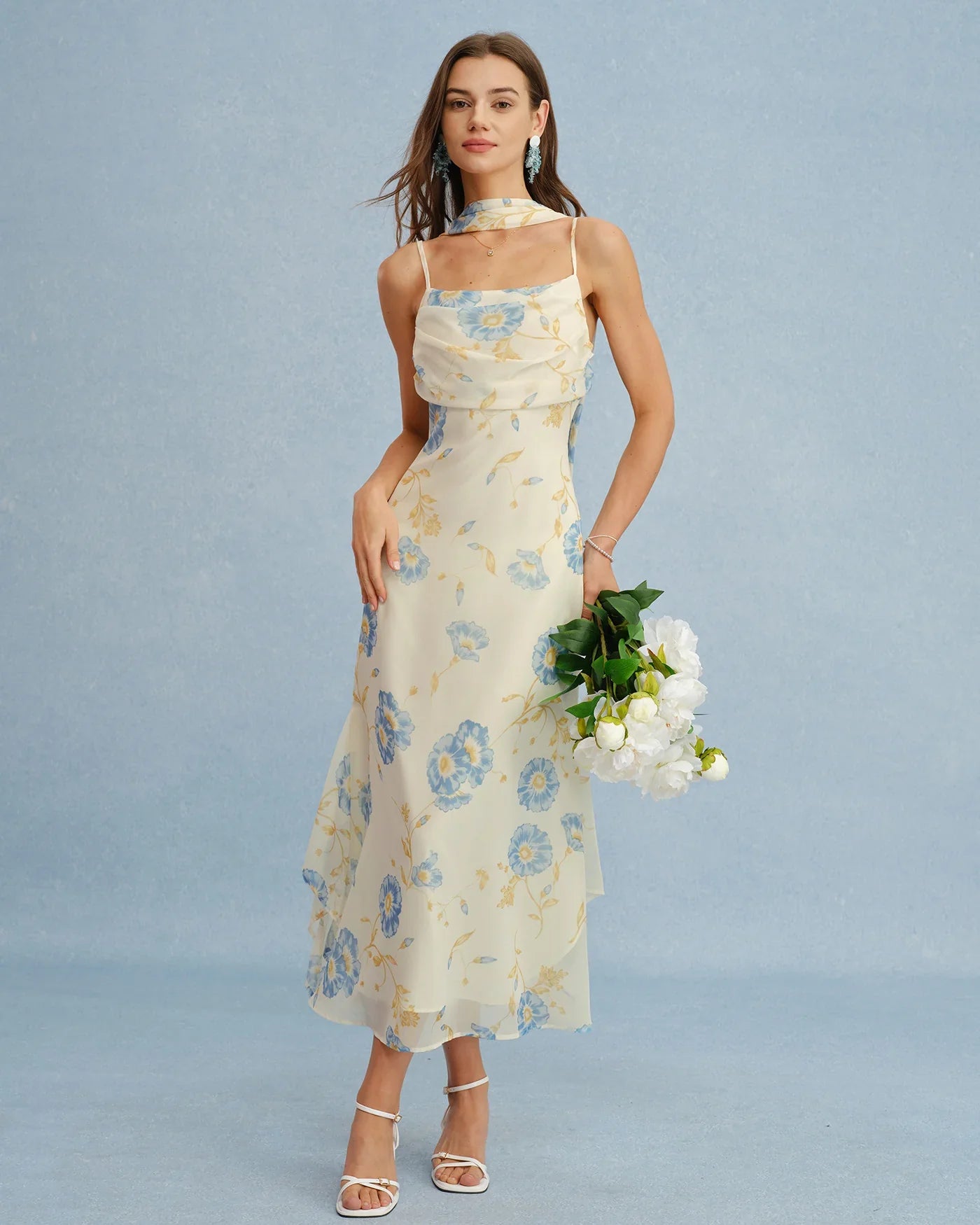 Saartje Robe Femme Maxi Effet Mousseline avec Nœud Élégant