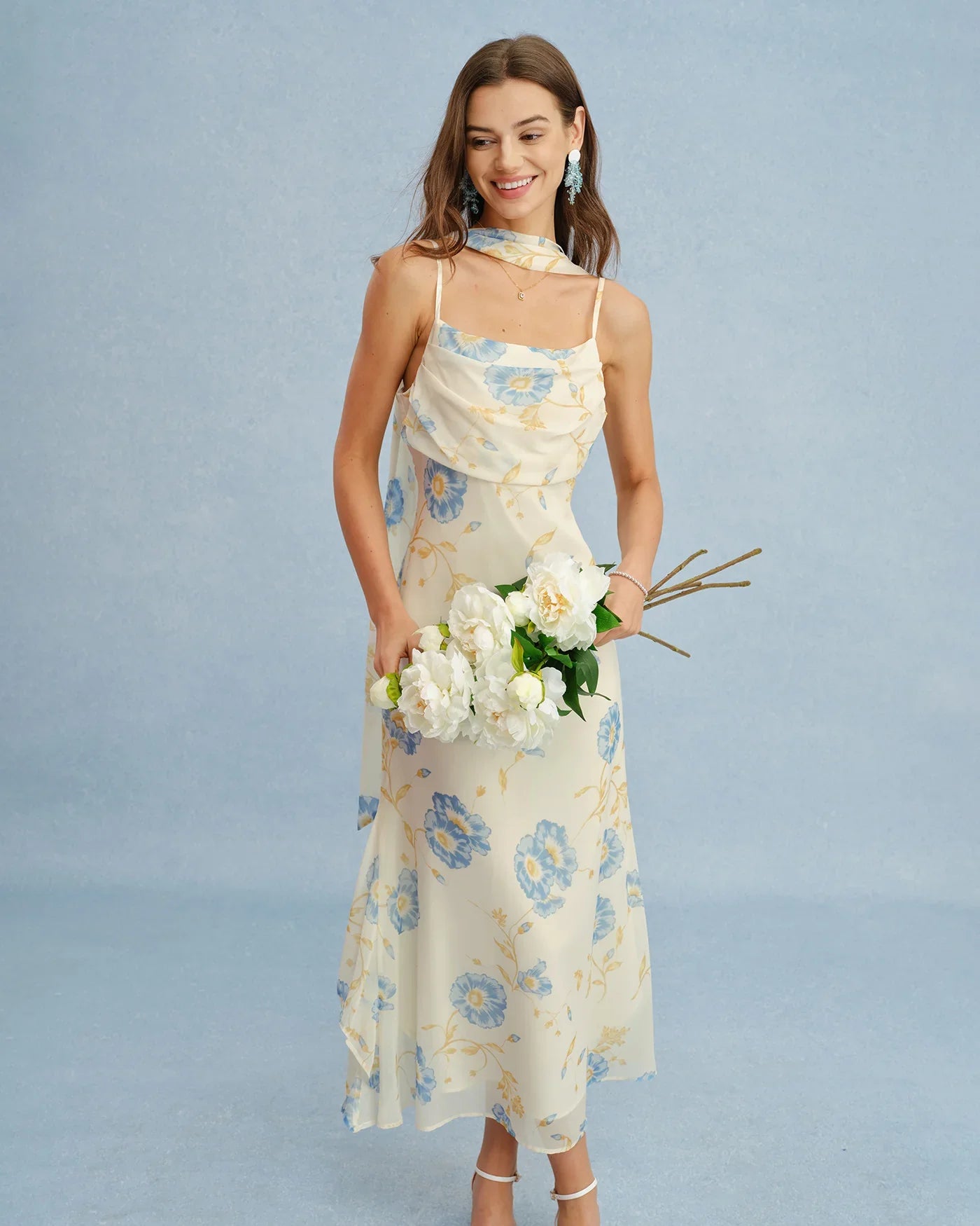 Saartje Robe Femme Maxi Effet Mousseline avec Nœud Élégant