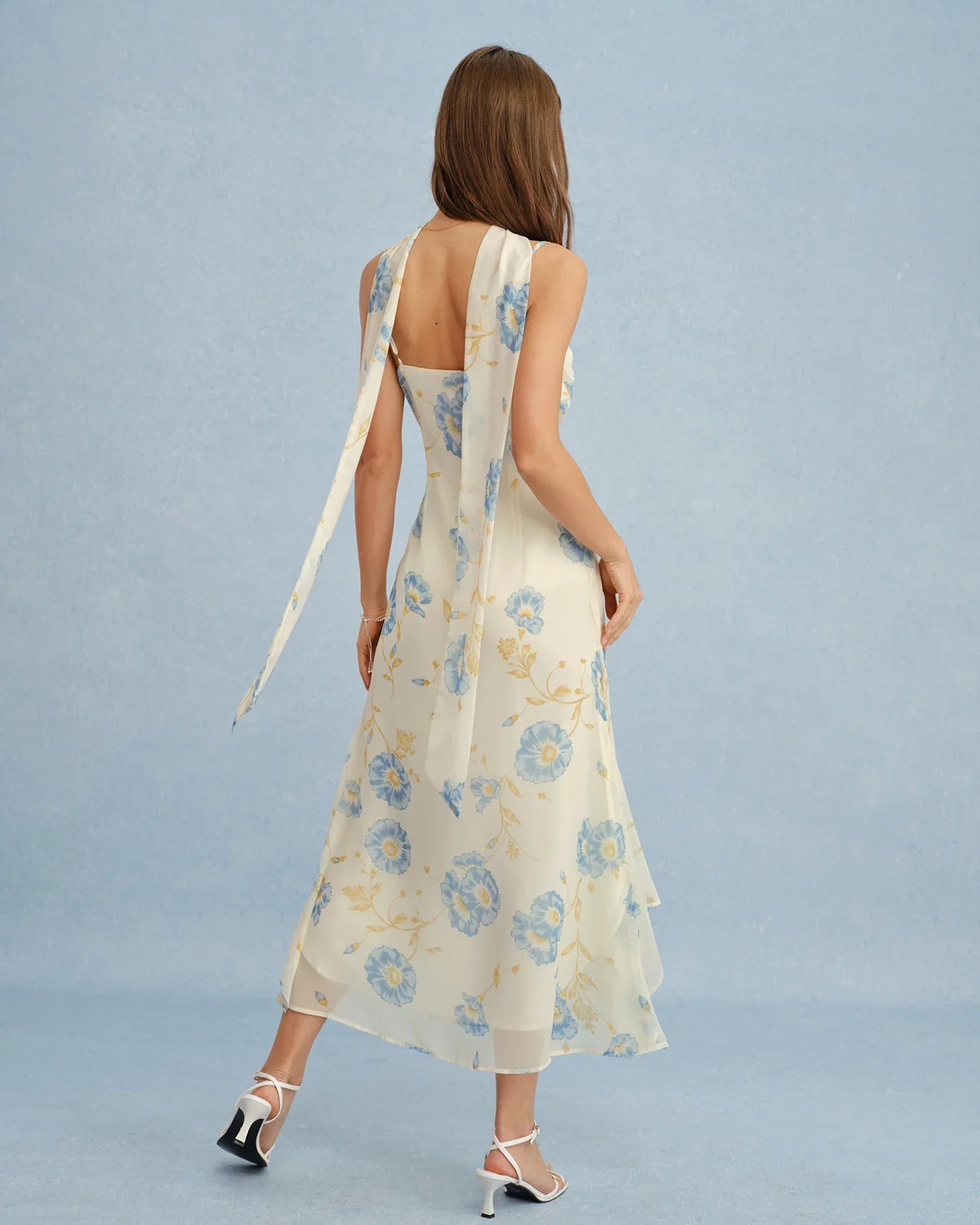 Saartje Robe Femme Maxi Effet Mousseline avec Nœud Élégant