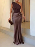 Claudine Robe Maxi Femme Asymétrique à Une Épaule Drapée Élégante