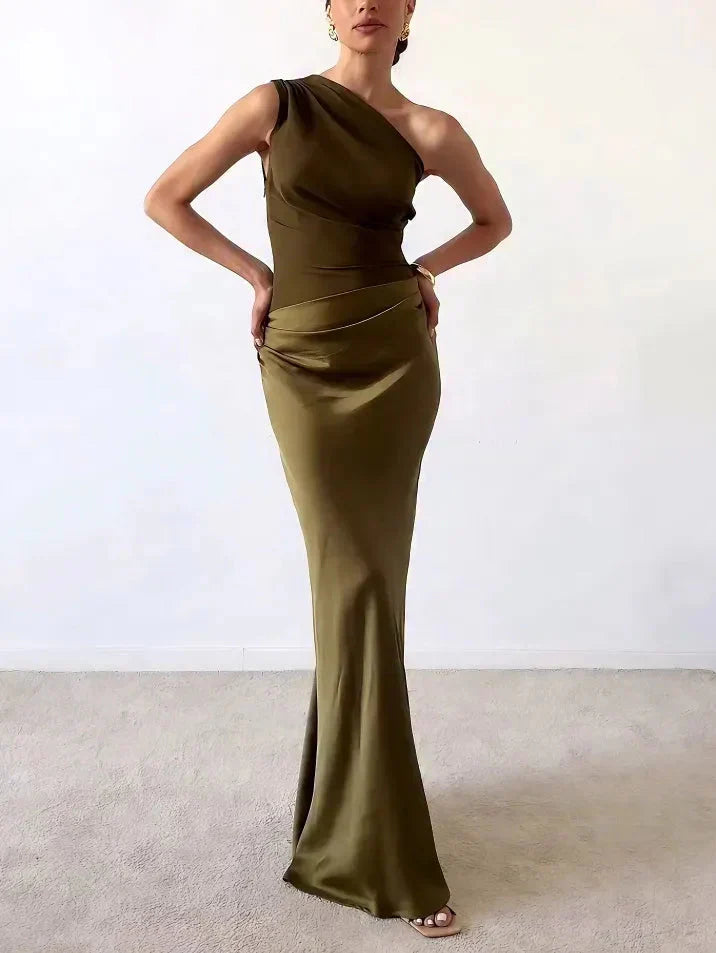 Claudine Robe Maxi Femme Asymétrique à Une Épaule Drapée Élégante