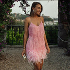 Avery Robe Cocktail Femme – Robe Courte à Franges Brillantes pour Soirées Élégantes