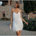 Avery Robe Cocktail Femme – Robe Courte à Franges Brillantes pour Soirées Élégantes