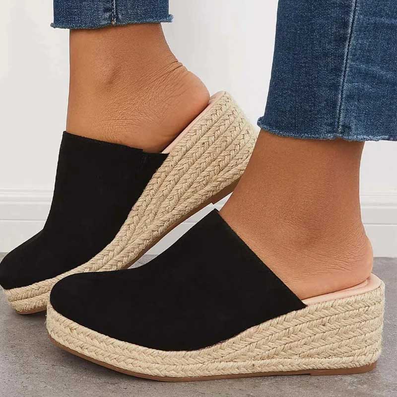 Elowen Mules Compensées Femme – Sabots Élégants à Semelle Tressée & Confort Quotidien