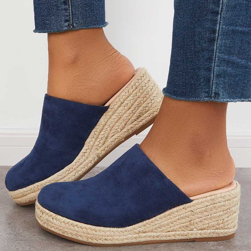Elowen Mules Compensées Femme – Sabots Élégants à Semelle Tressée & Confort Quotidien