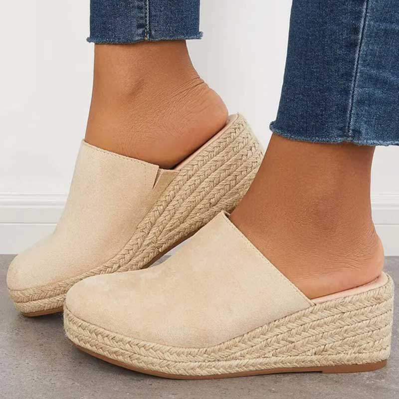 Elowen Mules Compensées Femme – Sabots Élégants à Semelle Tressée & Confort Quotidien