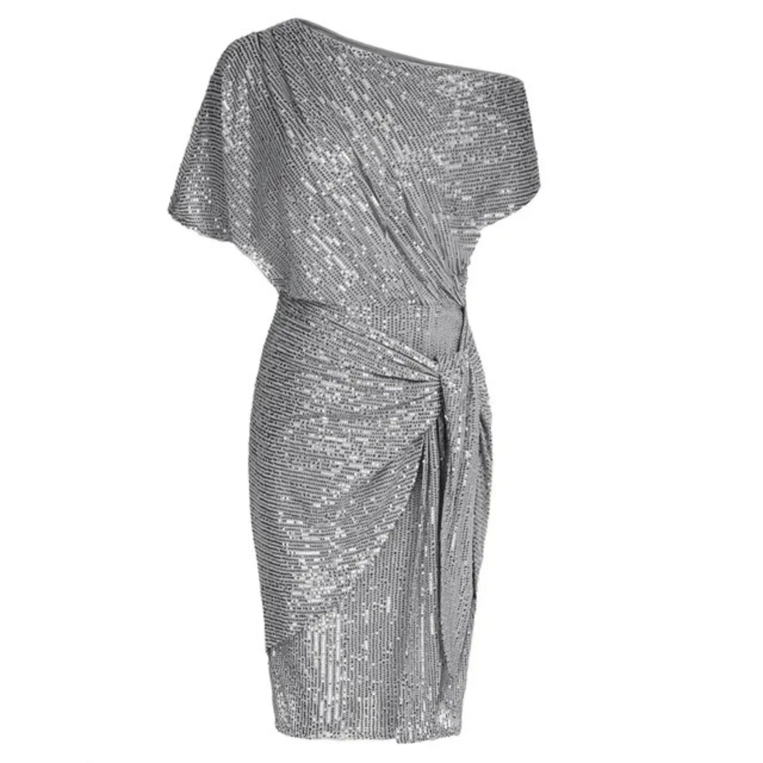 Élodie Robe Portefeuille Asymétrique à Paillettes Élégante