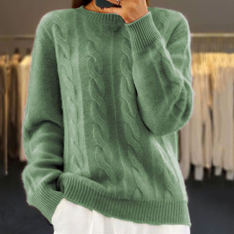Reagan Pull Femme – Maille Torsadée Douce avec Coupe Classique et Col Rond Élégant
