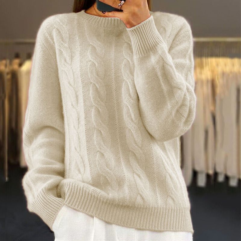 Reagan Pull Femme – Maille Torsadée Douce avec Coupe Classique et Col Rond Élégant
