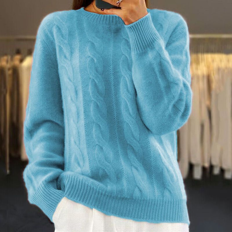 Reagan Pull Femme – Maille Torsadée Douce avec Coupe Classique et Col Rond Élégant