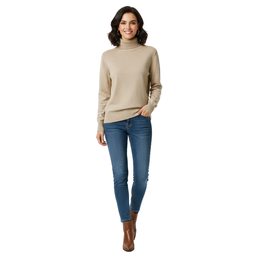 Tatum Pull Col Roulé Femme – Pull en Cachemire Doux avec Coupe Ajustée Élégante