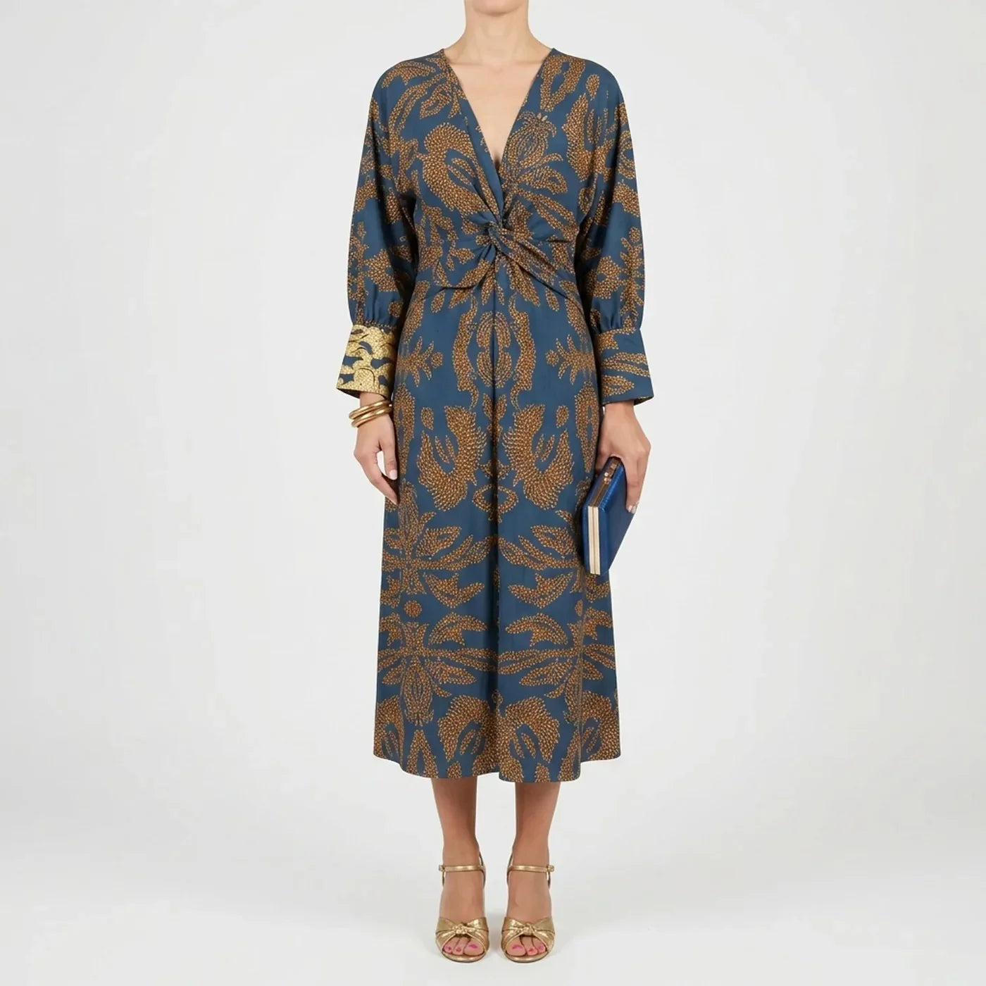 Mallory Robe Midi Femme Imprimé Botanique Col V Élégante pour Cérémonies Chic