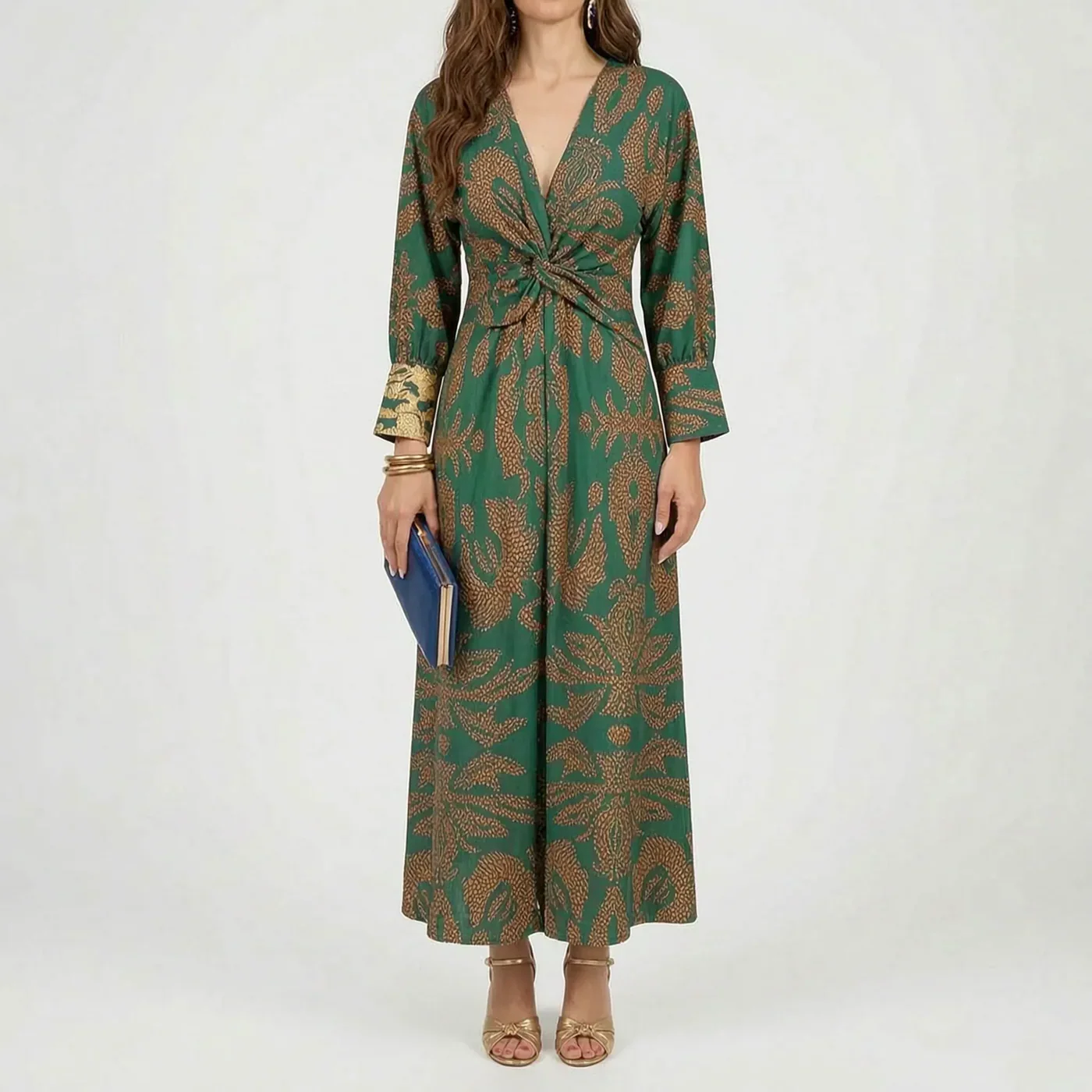 Mallory Robe Midi Femme Imprimé Botanique Col V Élégante pour Cérémonies Chic