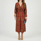 Mallory Robe Midi Femme Imprimé Botanique Col V Élégante pour Cérémonies Chic