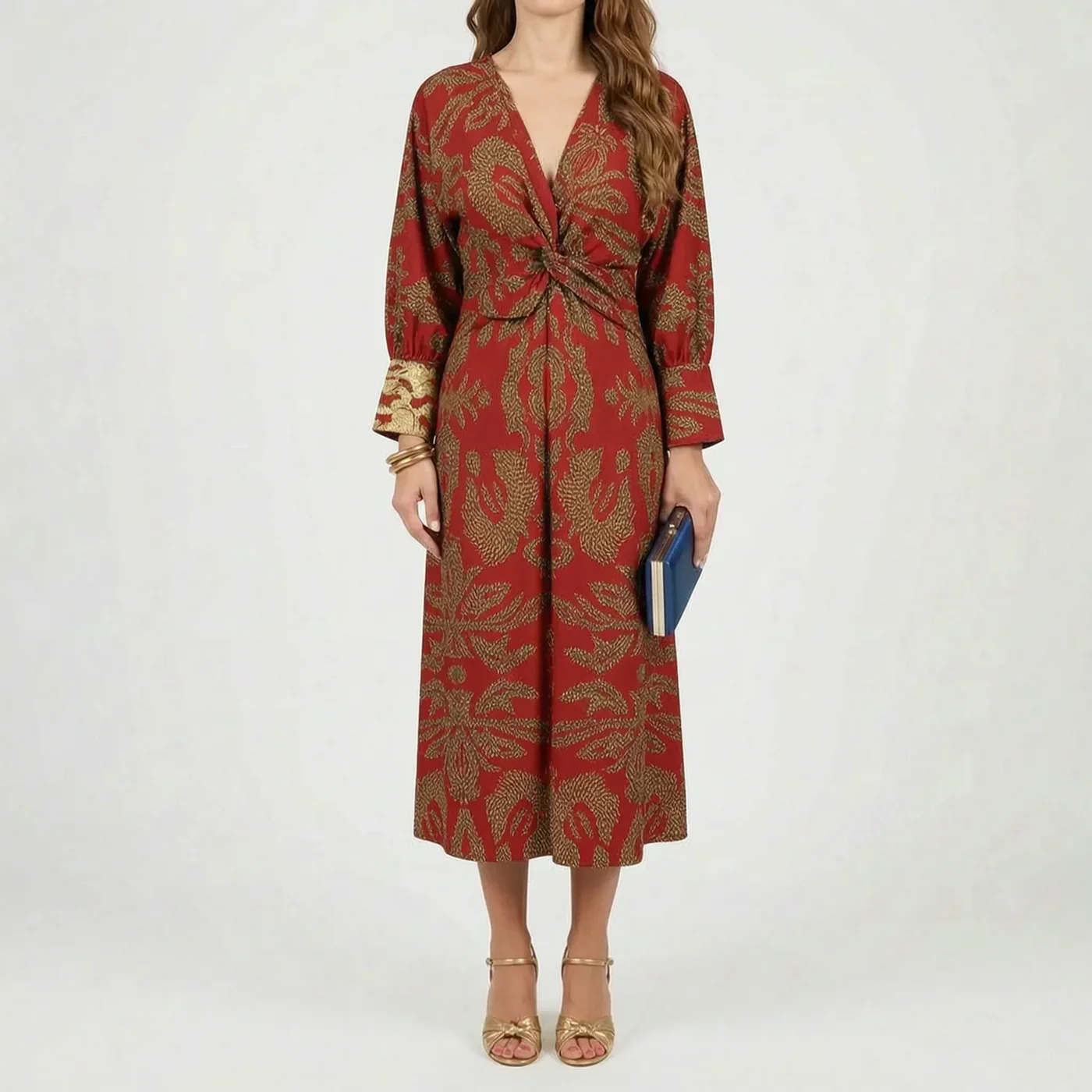 Mallory Robe Midi Femme Imprimé Botanique Col V Élégante pour Cérémonies Chic