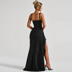 Abito Maxi Vivienne Donna Spaccato con Scollo Quadrato Elegante per Gala Chic