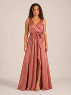 Lorena Robe Maxi Portefeuille Femme à Col V avec Ceinture à Nouer Élégante Chic