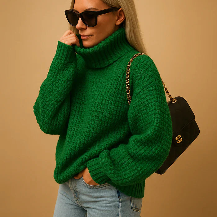 Freja Pull Col Roulé Femme – Maille Épaisse Texturée avec Coupe Décontractée Élégante