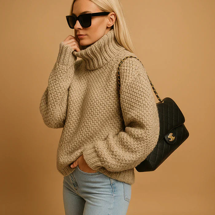 Freja Pull Col Roulé Femme – Maille Épaisse Texturée avec Coupe Décontractée Élégante