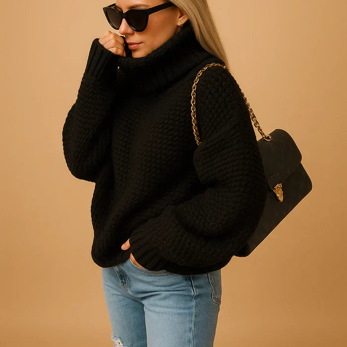 Freja Pull Col Roulé Femme – Maille Épaisse Texturée avec Coupe Décontractée Élégante
