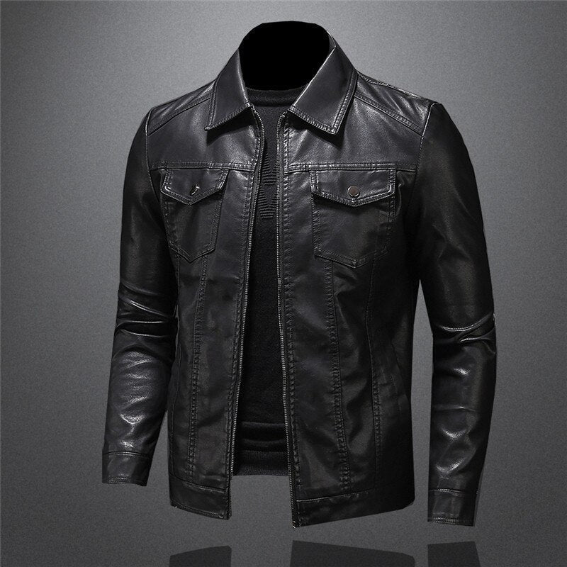 Dawson Veste Homme – Veste en Cuir à Zip avec Poches Poitrine et Col Classique