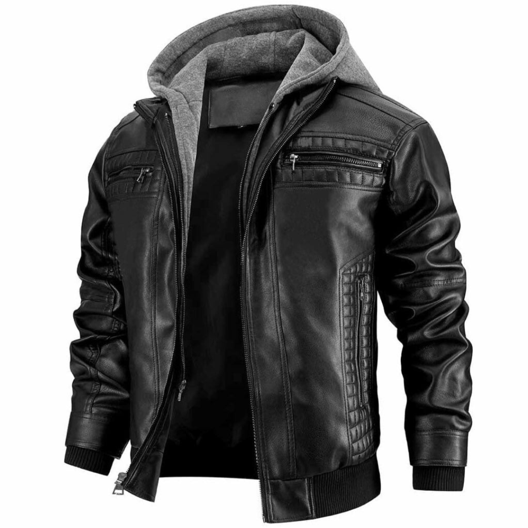 Nathan Veste Homme en Cuir – Blouson Vintage avec Capuche et Style Urbain Moderne